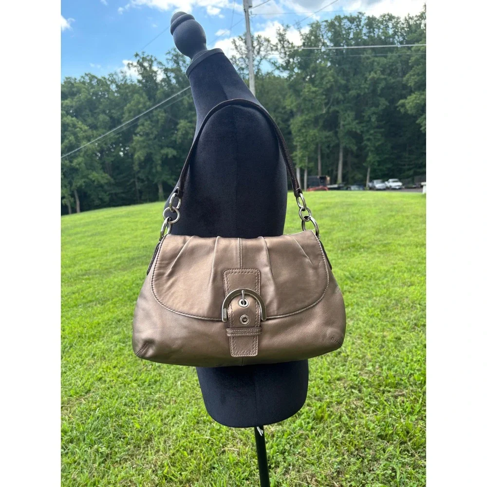 Y2K Coach Soho Pleated Flap Metallic Bronze Leather Hobo Bag F17217 Medium